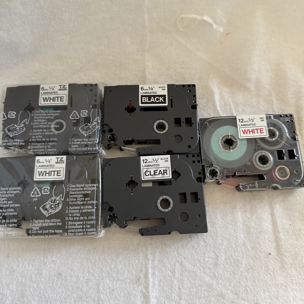 5 GENUINE Brother TZ-131 P-Touch Label Tape 1/4" & 1/2" Clear White Black NEW